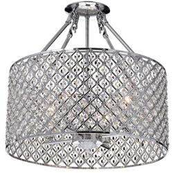 Marya 4-Light Chrome Round Shade Crystal Semi Flush Mount Chandelier Ceiling Fixture, Beaded Drum Shade