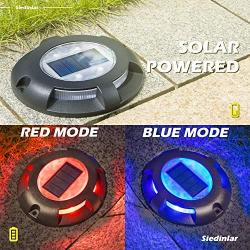Siedinlar Solar Deck Lights Outdoor 2 Modes LED Driveway Markers for Dock Step Stair Walkway Pathway Garden Ground Yard Road Black 4 Pack (Blue/Red)