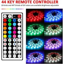 YEYEE Led Strip Lights Waterproof 16.4ft 5m Flexible Color Changing RGB SMD 5050 LED Strip Light Kit with 44 Keys IR Remote Controller for Bedroom Home Kitchen Decoration DIY (16.4)