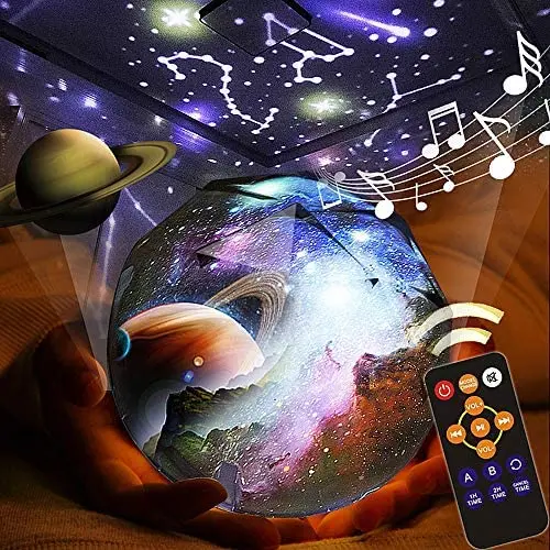 Kids Night Light, Remote Control Night Projector with LED Timer, 360°Rotating Planet Night Lighting Lamps Starry Galaxy Projector for Baby Bedrooms (Remote and Music)