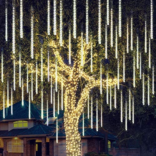 Joiedomi 2Packs Christmas Meteor Shower Lights Falling Rain Drop Icicle String Lights 240 LEDs 8 Tube 30cm/12inch (Warm White) for Christmas Holiday Party Home Patio Outdoor Decoration