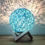 Romantic Night Light Creative INS Wind Starry Table lamp Bedroom Bedside lamp Fantasy Rattan Ball Moon Light (Blue, Button Switch)