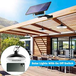 Jior Solar Pendant Lights IP65 Waterproof Lamp for Chicken Coops Patio Outdoor Shed Barn Gazebo with Remote Control Double Head (White)