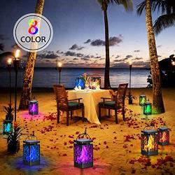 KOOPER Solar Lantern Lights 8 Color Dancing Flame Waterproof Solar Lights Outdoor Hanging Lantern Decorations LED Lights Landscape Decorative for Garden Patio Yard Path 2 Pack