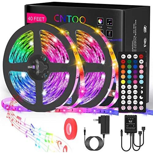 CNTOO 40ft Led Strip Lights Music Sync, Color Changing RGB LED Lights 5050 Light Strip Kit, LED Lights Strip with Remote for Bedroom, Bar, Ceiling, Bed Flexible Strip Lights Decoration, 2x20Ft