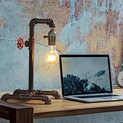 HAITRAL Retro Table Lamp, Industrial Steam Punk Lamp, Loft Style Rustic Bronze Metal Lighting, Pipe Desk Lamp for Bedside, Living Room, Office, Café, Store, Pub with Red Valve (Bulb Not Included)