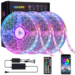 Aoguerbe Led Strip Lights 50 Feet Music Sync Color Changing Led Light Strips with 44-Keys IR Remote Controller RGB Rope Light Smart Led Lights for Bedroom Home Kitchen Party Decoration