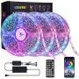 Aoguerbe Led Strip Lights 50 Feet Music Sync Color Changing Led Light Strips with 44-Keys IR Remote Controller RGB Rope Light Smart Led Lights for Bedroom Home Kitchen Party Decoration