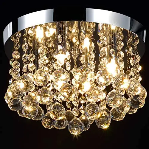 Crystal Chandelier, Modern Chandeliers Crystal Ball Light Fixture, 4 Lights G9 Base, Flush Mount Ceiling Light 11.8 Inches Diameter for Hallway Bar Kitchen Dining Room Kids Room (11.8in Transparent)