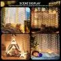 Window Curtain Lights, 8-Lighting Modes, 100-LED 9.8X9.8 Ft Dimmable String Lights with Remote, Christmas Twinkle Lights for Bedroom, Party, Wedding Decorations (Warm White)
