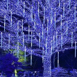 Blissun Falling Rain Lights, Meteor Shower Rain Drop Lights, 30cm 8 Tubes 288 LED Icicle Cascading Snow Falling Lights for Christmas Halloween Garden Trees Wedding Party Decorations (Blue)