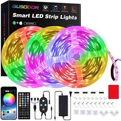 50 Feet Led Strip Lights , Gusodor Smart Led Lights for Bedroom Music Sync Rope Lights Flexible DIY Led Light Strips Color Changing with 40 Key Remote App Control Tape Led Light for Party Home