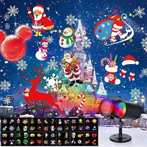 Christmas LED Projector Lights Ocean Wave with Remote Control 16 Slides Waterproof Outdoor Water Wave & Rotating Double Projection Light with 10Wave Colors for Halloween Birthday Xmas