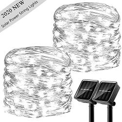 LiyuanQ Upgraded Solar Powered String Lights, 2 Pack 8 Modes 50 LED Solar Fairy Lights Waterproof 16ft Silver Wire Lights Outdoor Garden String Lights for Home Patio Yard Party Decoration (Cool White)