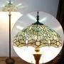 Tiffany Floor Standing Lamp W16H64 Inch Tall Sea Blue Stained Glass Crystal Bead Dragonfly Style Shade 2E26 Antique Lighting Resin Base S147 WERFACTORY Lamps Bedroom Living Room Bookcase Lover Gifts