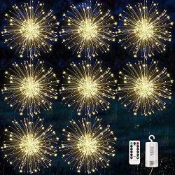 Firework Lights, 8 Pack Starburst Lights LED Copper Wire Fireworks Lights Fairy Lights Christmas Fireworks Hanging Dimmable String 8 Modes Waterproof with Remote Control for Christmas Wedding Garden