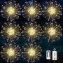 Firework Lights, 8 Pack Starburst Lights LED Copper Wire Fireworks Lights Fairy Lights Christmas Fireworks Hanging Dimmable String 8 Modes Waterproof with Remote Control for Christmas Wedding Garden