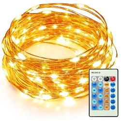 TaoTronics 33ft 100 LED String Lights TT-SL036 Dimmable with Remote Control, Waterproof Christmas Decorative Lights for Bedroom, Patio, Garden, Parties, Wedding. UL588 and TUVus Approved(Warm White)