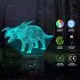 Dinosaur 3D Night Light Table Desk Lamp, Elstey 7 Colors Optical Illusion Touch Control Lights with Acrylic Flat & ABS Base & USB Cable for Christmas Gift