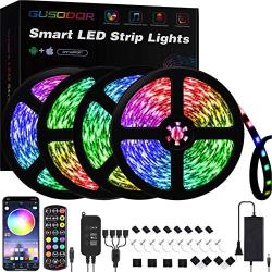 Gusodor Led Strip Lights 65.6 Feet Led Lights Music Sync Smart Rope Lights Color Changing Timing with 24 Key Remote App Control RGB Tape Light DIY Colors Led Lights for Bedroom Home TV Party