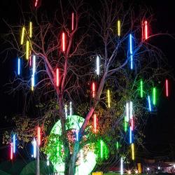 Meteor Shower Rain Lights 11.8 Inch 8 Tubes 192 LEDs Meteor Light Christmas Snow Falling Rain Lights for Tree Halloween Christmas Holiday Wedding Outdoor Decoration (Colorful)