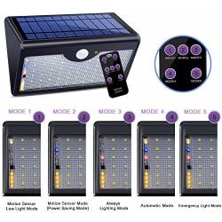 HVIKOV Motion Sensor Light Outdoor, 60 Led Solar, 5 Modes Remote Control,1300LM Waterproof Wide Angle, Wireless Super Bright Security Wall Lights for Driveway, Wall, Patio, Yard, Garden（Black）