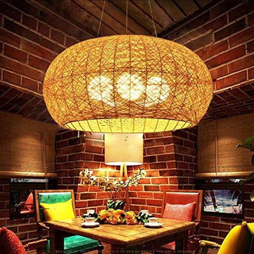 AXWT 60CM Vintage Old Fashioned Pendant Light Rattan Restaurant Chandelier Retro Manual Weave Birds Nest Ceiling Light Bedroom Living Room Cafe Bar Office E27 Hanging Lamp