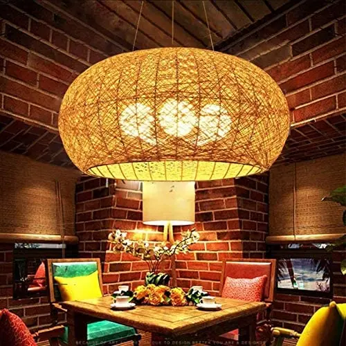 AXWT 60CM Vintage Old Fashioned Pendant Light Rattan Restaurant Chandelier Retro Manual Weave Birds Nest Ceiling Light Bedroom Living Room Cafe Bar Office E27 Hanging Lamp