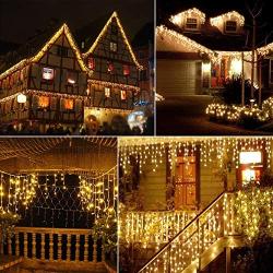 Led Icicle Christmas Lights Outdoor, 19.6 Feet 54 Drops with 306 Led, 8 Modes Waterproof Connectable Twinkle Fairy String Light for Thanksgiving Hanging Icicles Decoration Lighting, Warm White