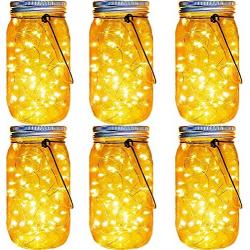 Solar Mason Jar Lights 30 Led,6 Pack Large-Size Solar Hanging Glass Jar Starry Fairy Lights,Solar Lanterns for Outdoor Patio Party Garden Decor Lights (Jars and Handles Included)