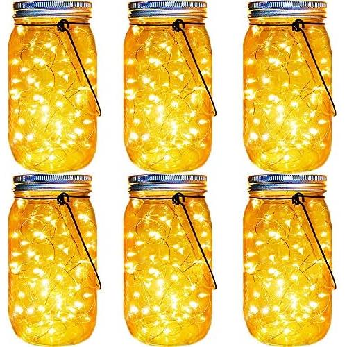 Solar Mason Jar Lights 30 Led,6 Pack Large-Size Solar Hanging Glass Jar Starry Fairy Lights,Solar Lanterns for Outdoor Patio Party Garden Decor Lights (Jars and Handles Included)