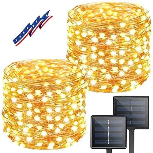 KAQ 2-Pack 300LED Super Bright Solar String Lights Outdoor (Upgraded Oversize Beads) 8 Modes Christmas Lights Waterproof Fairy Lights for Christmas, Wedding, Party (Warm White)