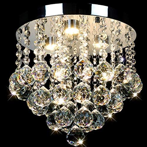 Crystal Chandelier, Modern Chandeliers Crystal Ball Light Fixture, 3 Lights G9 Base Ceiling Lighting, Flush Mount Ceiling Light Lamps 10 Inches Diameter for Hallway, Bedroom, Living Room, Kitchen