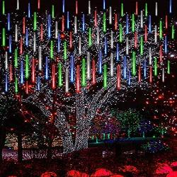 Kwaiffeo Christmas Lights Outdoor, Meteor Shower Lights 12 inch 8 Tube Multi Colored Cascading Icicle String Lights for Christmas Decoration Wedding Party Holiday New Year Garden Patio Tree