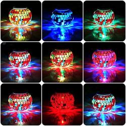 Solar Jar Glass Ball Table Light, Color Changing Solar Powered Crackle Glass Ball Led Garden Lights,Waterproof Led Night Light for Bedroom Yard Patio Halloween Christmas Decor (Multi-Colored Mosaic)