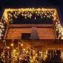 WATERGLIDE 360 LED Christmas Icicle Lights Outdoor Dripping Icicle String Light, 29.5ft 8 Modes Curtain Fairy Lights with 60 Drops, Indoor Xmas Holiday Wedding Party Decorations, Warm White