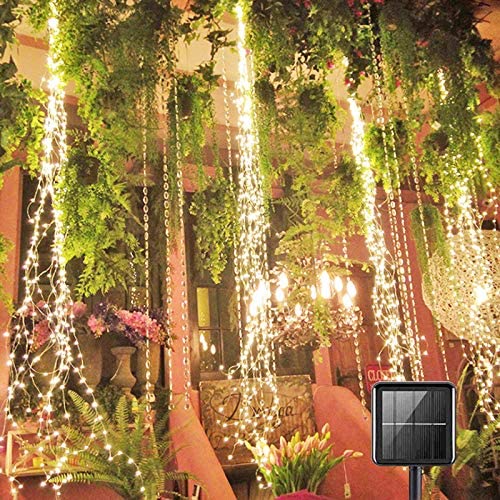 220 LED Solar Firefly Bunch Lights, 8 Flashing Modes , Fairy Copper Wire Waterproof String Lights, Decorative Vine Solar Watering Can Lights, Outdoor Garden Christmas Decor Lights (Warm White)