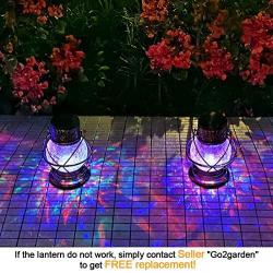 Solar Lantern Outdoor Hanging Lights, Metal & Crackle Glass Multi Color Decorative Garden Lights Waterproof LED for Table, Patio, Yard Decor (Bronze)