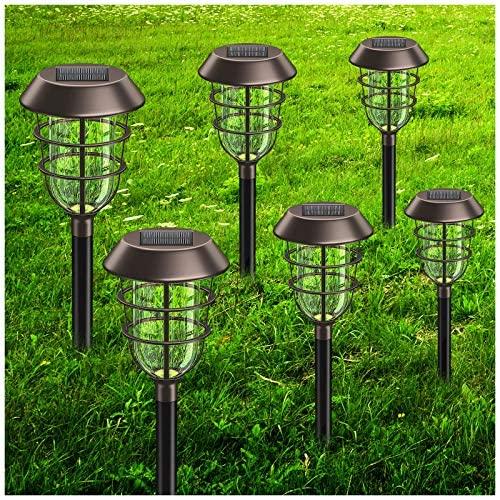 Solar Pathway Lights Outdoor, KOOPER Solar Lights Outdoor, 6 Pack Metal IP65 Waterproof Bright LED Solar Lights for Walkway Garden Yard Patio Decoration, White Light