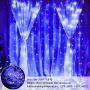 Lampmall Curtain Icicle Light Blue 300LED Window Curtain String Light with Remote Wedding Backdrop Lighting Bedroom String Fairy Lights Dimmable for Living Room Garden Parties, 9.8ft9.8ft