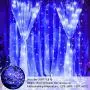 Lampmall Curtain Icicle Light Blue 300LED Window Curtain String Light with Remote Wedding Backdrop Lighting Bedroom String Fairy Lights Dimmable for Living Room Garden Parties, 9.8ft9.8ft