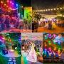 2-Pack 48FT Outdoor RGB String Lights, Cafe Color LED String Light with 30+5 E26 Shatterproof Edison Bulb Dimmable, Colorful Commercial Light String for Patio Backyard Christmas Party, 2 Remote, 96FT