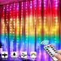 Rainbow Curtain Lights Greenke LED Curtain Lights Waterproof Fairy Lights Remote Timer Icicle Lights 8 Modes Twinkle Lights for Christmas, Party, Wedding, Bedroom Wall Decoration (7-Color)