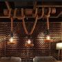 BAYCHEER Industrial 3 Lights Pendant Light Ceiling Lighting Hanging Lamp Chandelier Lantern Style with Rope Cage Frame & Wood Decoration for Indoor Bar Warehouse Hallway Use E26 Bulbs