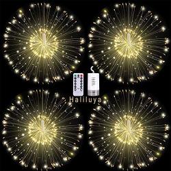 Haliluya 4 Pack Firework Hanging Lights,120 LED 8 Modes Battery Operated Fairy Starburst String Christmas Lights with Remote, Waterproof Decorative Lights for Patio Party Garden Indoor & Outdoor