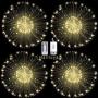 Haliluya 4 Pack Firework Hanging Lights,120 LED 8 Modes Battery Operated Fairy Starburst String Christmas Lights with Remote, Waterproof Decorative Lights for Patio Party Garden Indoor & Outdoor