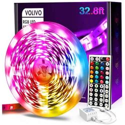 Volivo 32.8ft Led Strip Lights, RGB Color Changing Led Lights for Bedroom with 44 Keys Remote for Room, Party, Home Decoration