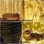 Curtain String Lights,300 LED Hanging Window Curtain Lights 9.8 Ft 8 Lighting Modes Fairy Lights Remote Control USB Powered Waterproof Lights for Christmas Bedroom Party Wedding Home Garden Wall Decor