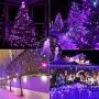 Twinkle String Light Curtain Fairy Mesh Lighting 8 Modes LED Christmas Tree Kids Bedroom Bushes Pouch Patio Outdoor Bushes Carnival Festival Light Decor Housewarming Gift (Purple, 7X10 FT)