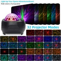 Nebula Projector lights- 2020 Star Ocean Wave Starry Projection Atmosphere Light with Bluetooth Speaker,TF Card Play-32 Modes Night Light for Bedroom/Wedding/Party/Holiday/Gift (Black)